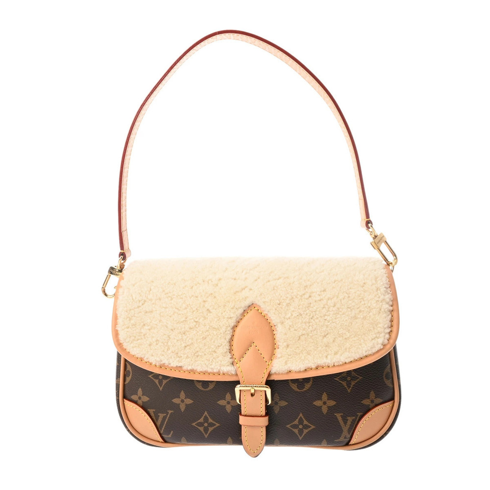 LOUIS VUITTON Monogram Cozygram Diane NM Brown Canvas Shearling Shoulder Bag